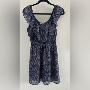 Mimi Chica Navy Blue Floral Ruffle Mini Dress